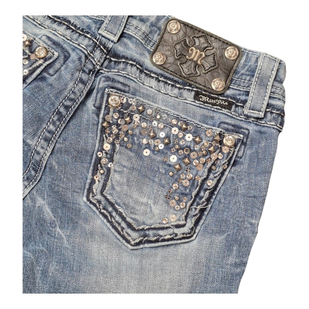 Miss Me Women's 26 Easy Bootcut Jeans Low Rise Studded Sequin Pockets Western